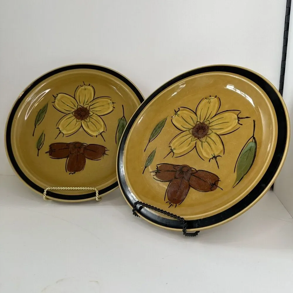 Vintage Designers Collection Japan Stoneware Honey Flowers Dinner Plates set/2